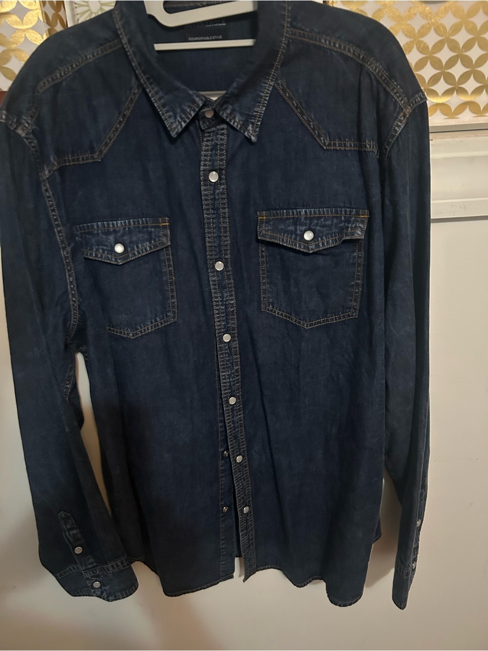 Dark Blue Lighweight Soft Denim Western Shirt - Casual Long Sleeve